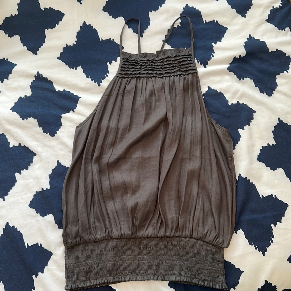 Large Dark Gray Vestique Tank with Ruffle Detail